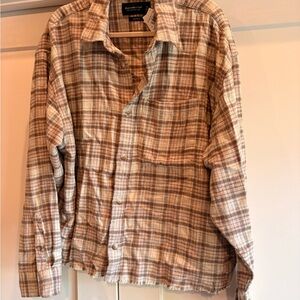 Abercrombie & Fitch Tan and Cream Plaid Flannel Shirt Cropped